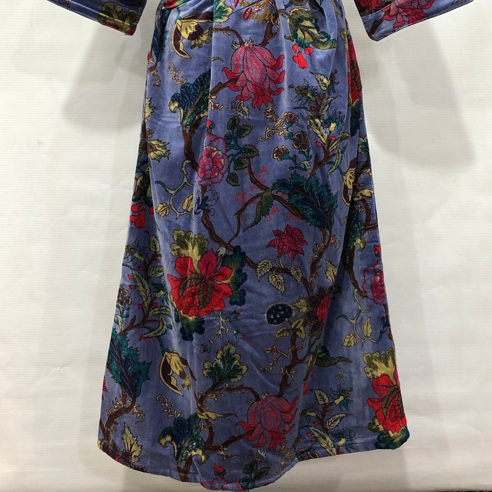 Floral Print Velvet Kimono Luxury Jacket, Party Boho Robe Lounge Wear - Unisex - Picture 13 of 16